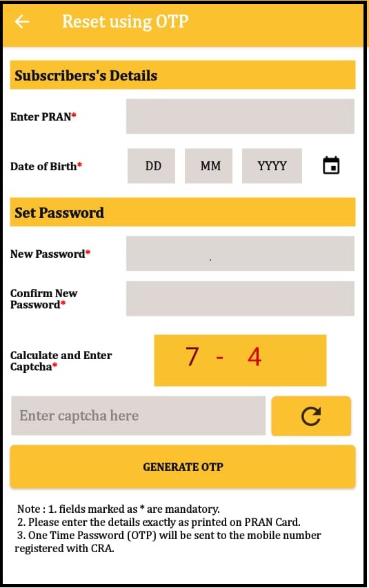 nps reset password